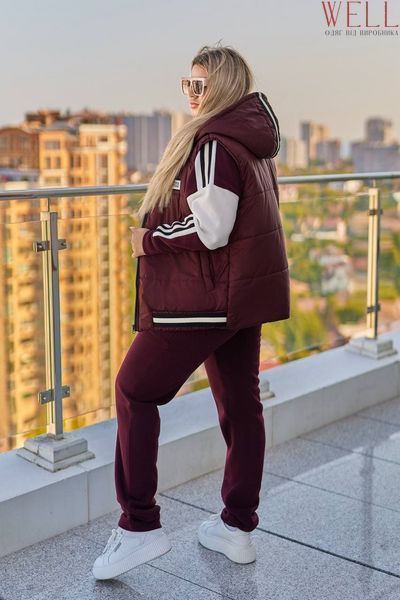 Жіночий костюм трійка з жилеткою бордового кольору 485881 485881 фото